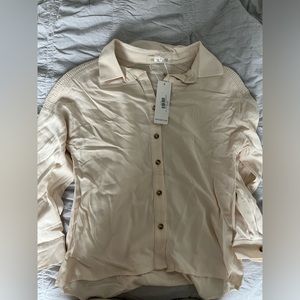 Roolee XXS cream button up long sleeve with ruching at shoulders NWT